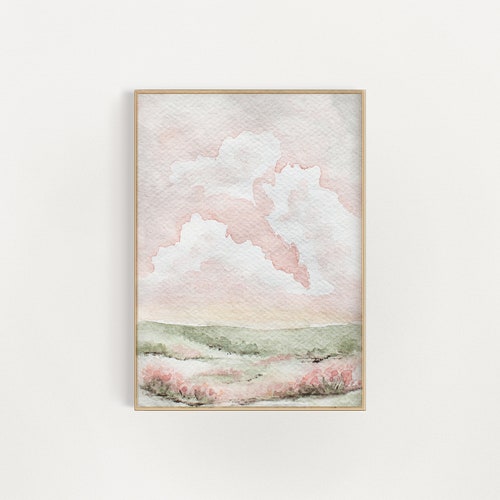Pink Landscape Wall Art Pink Watercolor 5x7 8x10 9x12 Etsy