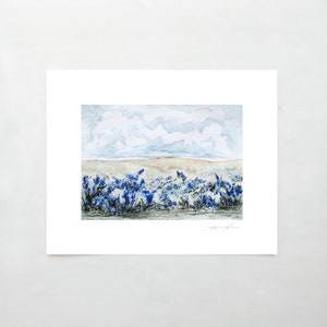 Bluebonnet Fields No. 3 Landscape Painting | Bluebonnet Painting | Watercolor Art | 5x7 | 8x10 | 9x12 | 11x14 | Texas Bluebonnet | Blue Art