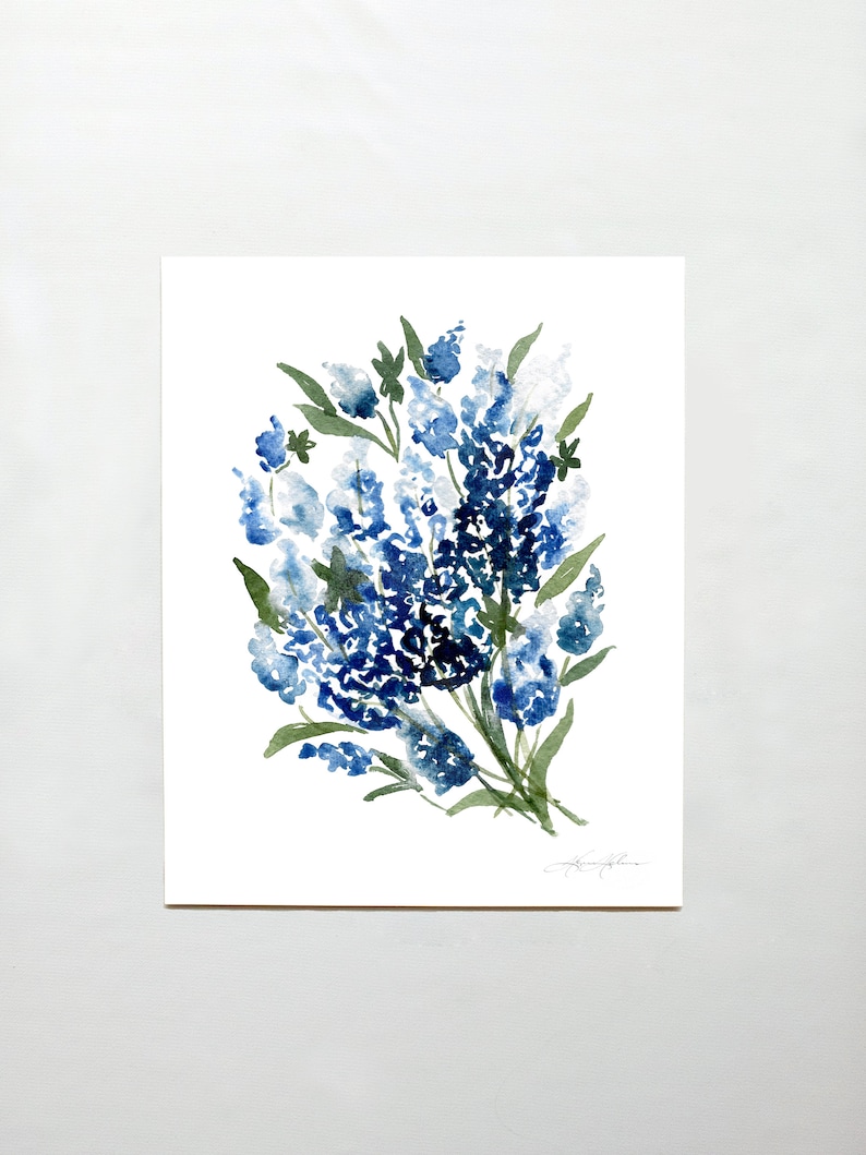 Peinture Bluebonnet n 2 dart à laquarelle 5x7 8x10 9x12 11x14 florale bleue dart Bluebonnet dillustration Bluebonnet Art mural image 2