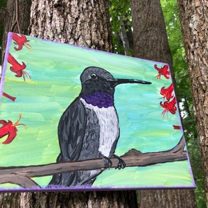 Black-Chinned Hummingbird (Male) Hand Painted (Acrylic on 11x14 Canvas)