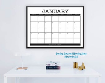 large 2019 printable monthly calendar rustic color 11 etsy
