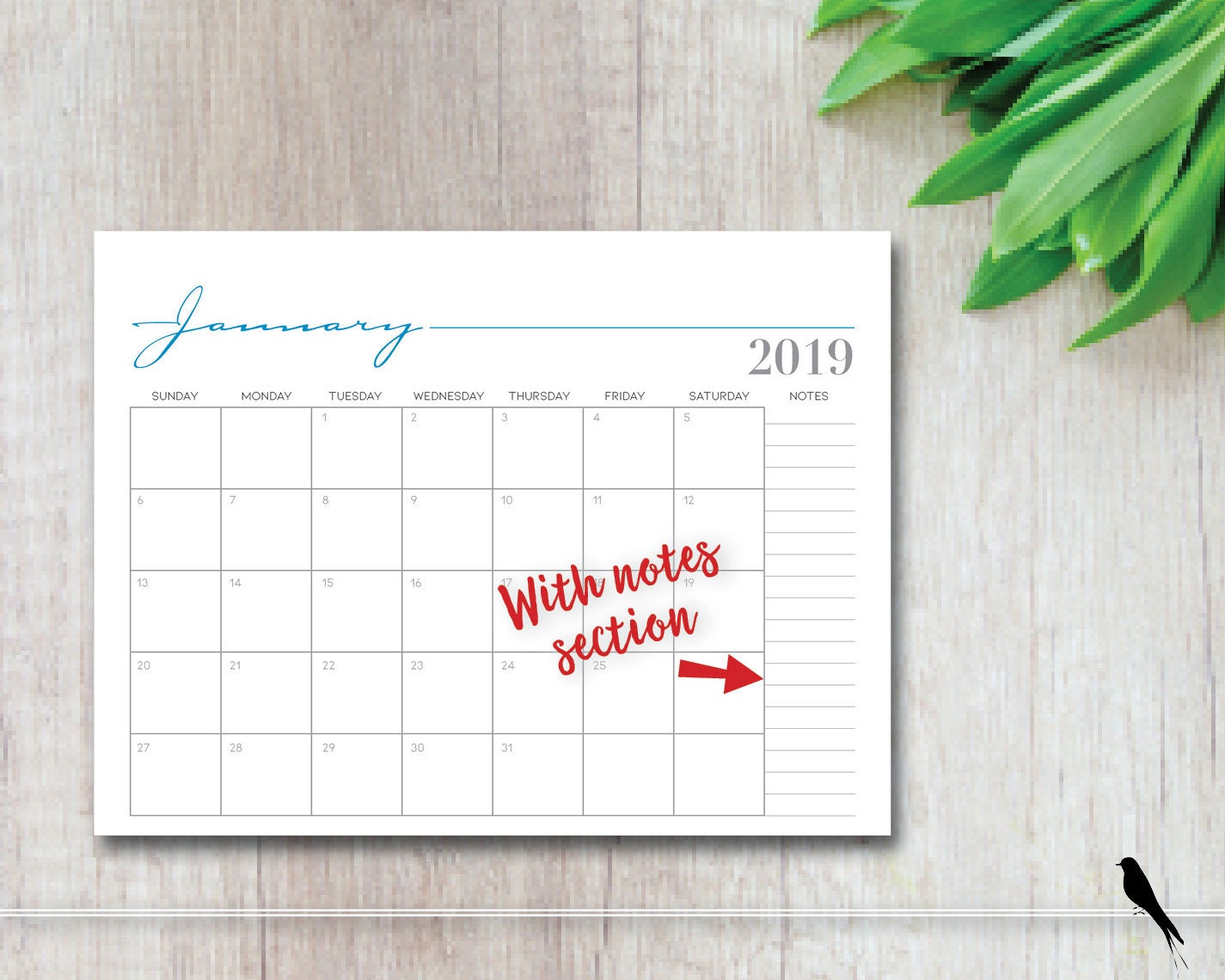 2019 Printable Monthly Wall Calendar Whimsical Monthly