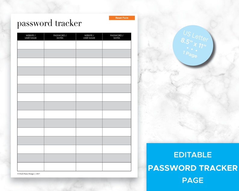 Printable Password Tracker, Minimalist, Editable, Password Keeper Organizing Sheet Office Organzing Home Organizing Instant Download image 1