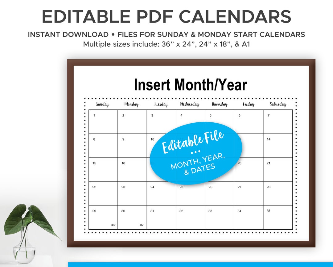 Large, Fun, Printable & Editable Calendar, for a Family Schedule or ...