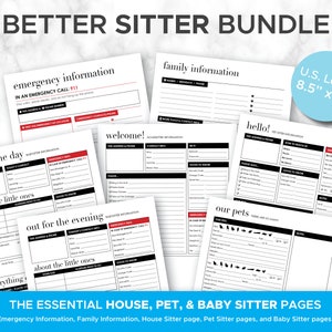 The Better Sitter Bundle: EDITABLE Organizing Bundle - Printable Home Management Pages - House Sitter, Pet Sitter, Baby Sitter Info Pages