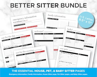 The Better Sitter Bundle: EDITABLE Organizing Bundle - Printable Home Management Pages - House Sitter, Pet Sitter, Baby Sitter Info Pages