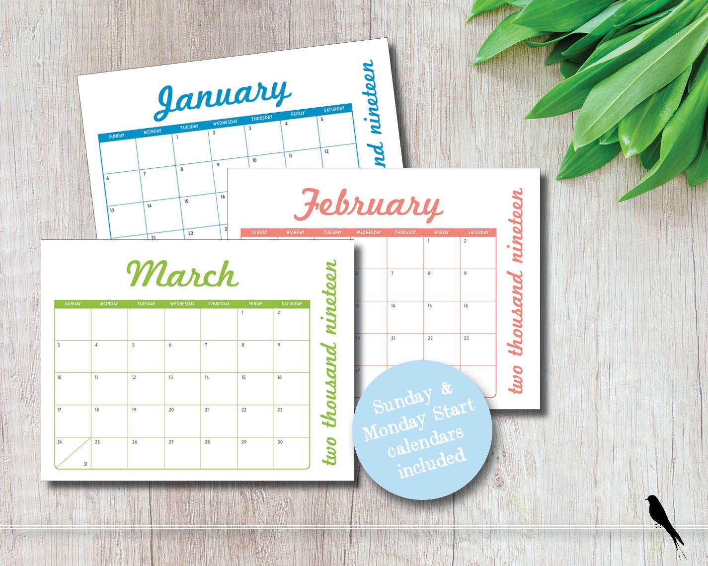 Fun 2019 Printable 12 Month Wall Calendar Modern Colorful