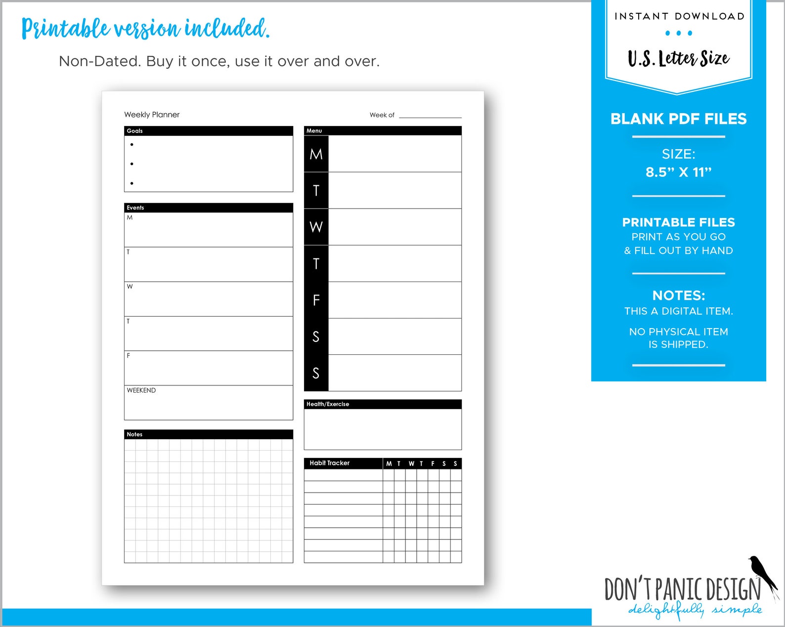 Printable Weekly Planner Page Weekly Planner Page Non-dated - Etsy