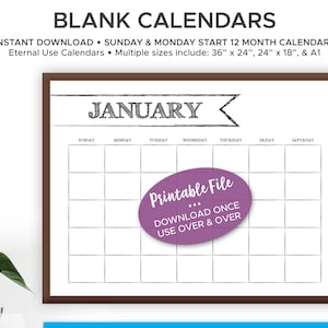 Large Non-Dated Printable Wall Calendar - Command Center Calendar, Blank Wall Calendar, Office Calendar, Classroom Calendar, Family Schedule