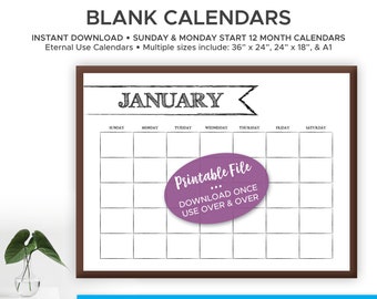 Large Non-Dated Printable Wall Calendar - Command Center Calendar, Blank Wall Calendar, Office Calendar, Classroom Calendar, Family Schedule