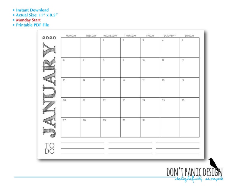 2021 Printable Wall Calendar Simple 12 Month Calendar Rustic Etsy