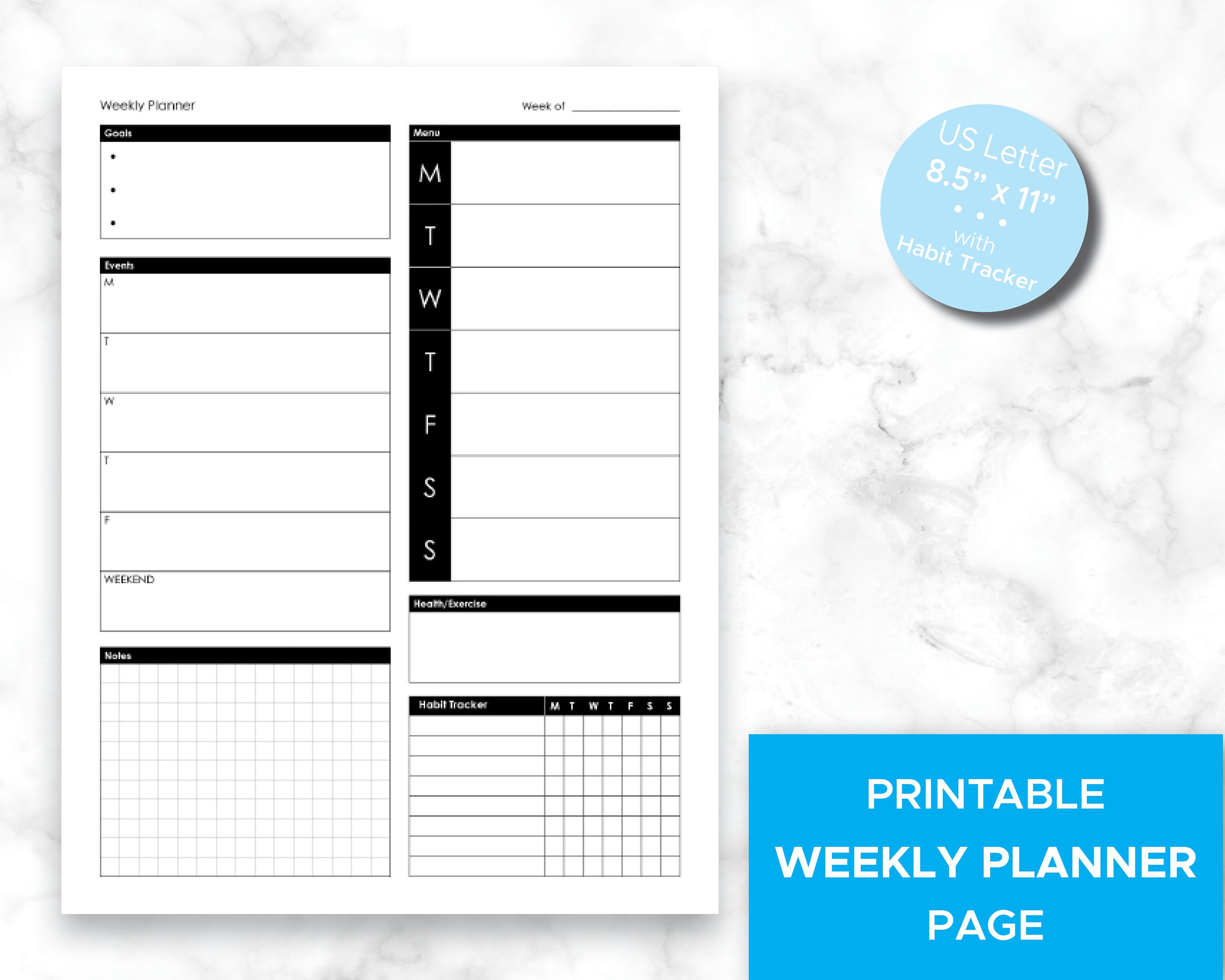 Printable Weekly Planner Page Weekly Planner Page Non-dated - Etsy