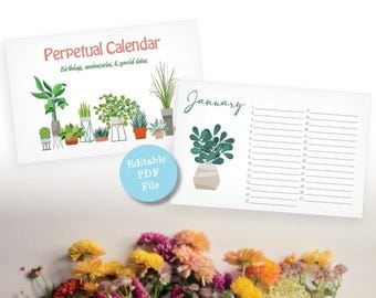 Printable Succulent Perpetual Calendar – Birthday & Anniversary Planner (Instant Download PDF)