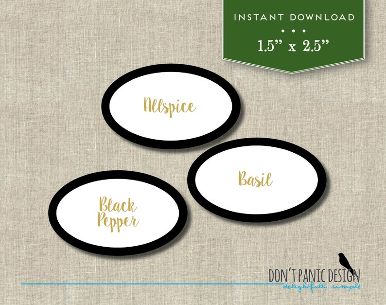 Do-it-yourself Printable Spice Jar Labels - Progressive Gold and Black Oval Spice Jar Labels - House Preparing - Printable Stickers - Immediate Obtain image about Printable Jar Labels named Do it yourself Printable Spice Jar Labels - Innovative Gold and Black Oval Spice Jar Labels - Household Preparing - Printable Stickers - Prompt Down load