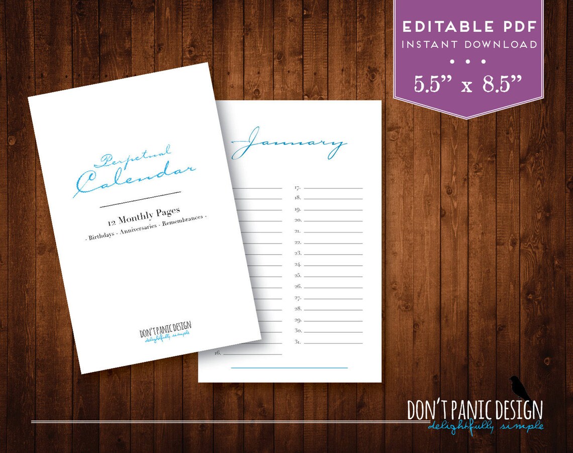 Printable Editable PDF Whimsical Perpetual Calendar Editable - Etsy