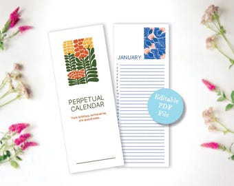Retro Floral Perpetual Calendar - Printable Birthday Anniversary Tracker (Editable PDF)