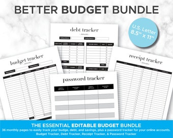 The Better Budget Bundle: EDITABLE Organizing Bundle - Printable & Editable Money Management Pages - Organize Home Budget - Pdf Organizer