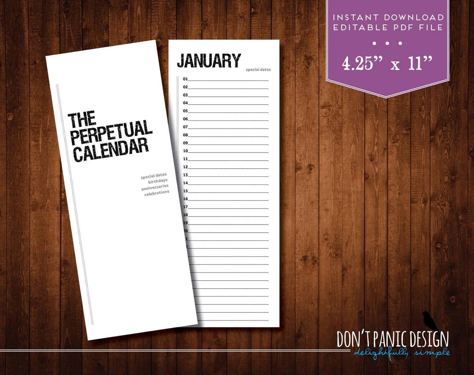 Printable Modern Perpetual Calendar Editable Pdf Calendar Etsy