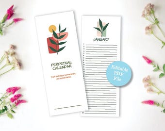 Retro Floral Perpetual Calendar – Printable, Editable PDF