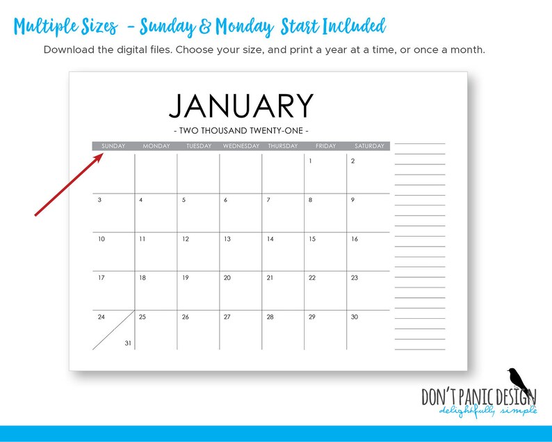 Printable 2021 Large Modern Monthly Wall Calendar with ...