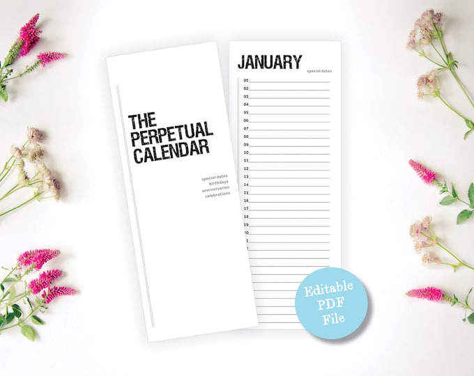 Printable Modern Perpetual Calendar Editable Pdf Calendar - Etsy