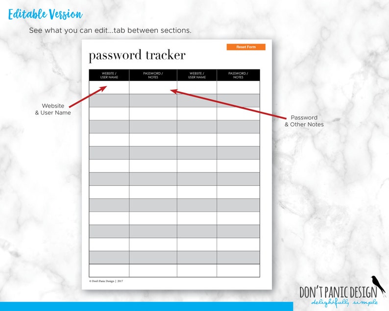 Printable Password Tracker, Minimalist, Editable, Password Keeper Organizing Sheet Office Organzing Home Organizing Instant Download image 3