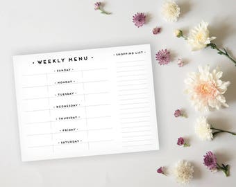 Menu Planner - Simple, Art Deco Black and Gold Menu Planner Sheet - Grocery List Sheet