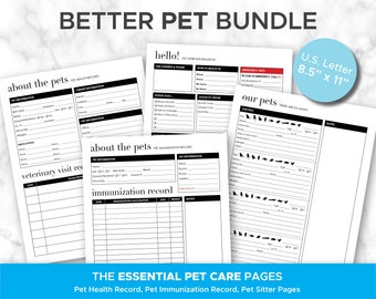 The Better Pet Bundle, EDITABLE Organizing Binder Pages, Printable Home Management Binder, Pet Sitter, Vet Visit Tracker, Pet Health Record