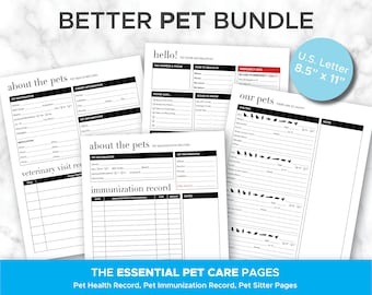 Pet Health Record Binder, Vet Visit Tracker, Pet Sitter Info (Printable/Editable PDF)