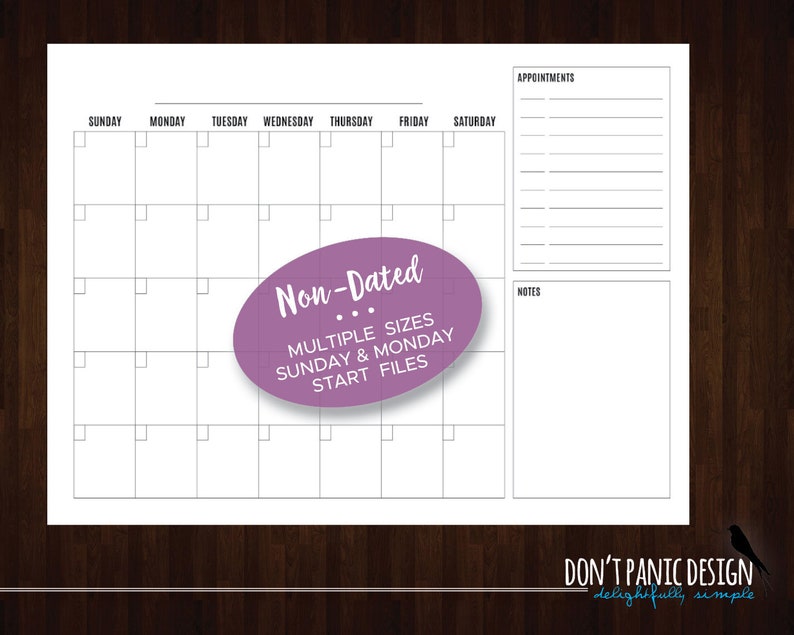 Large, Blank, Printable Wall Calendar, Perpetual Office Calendar ...