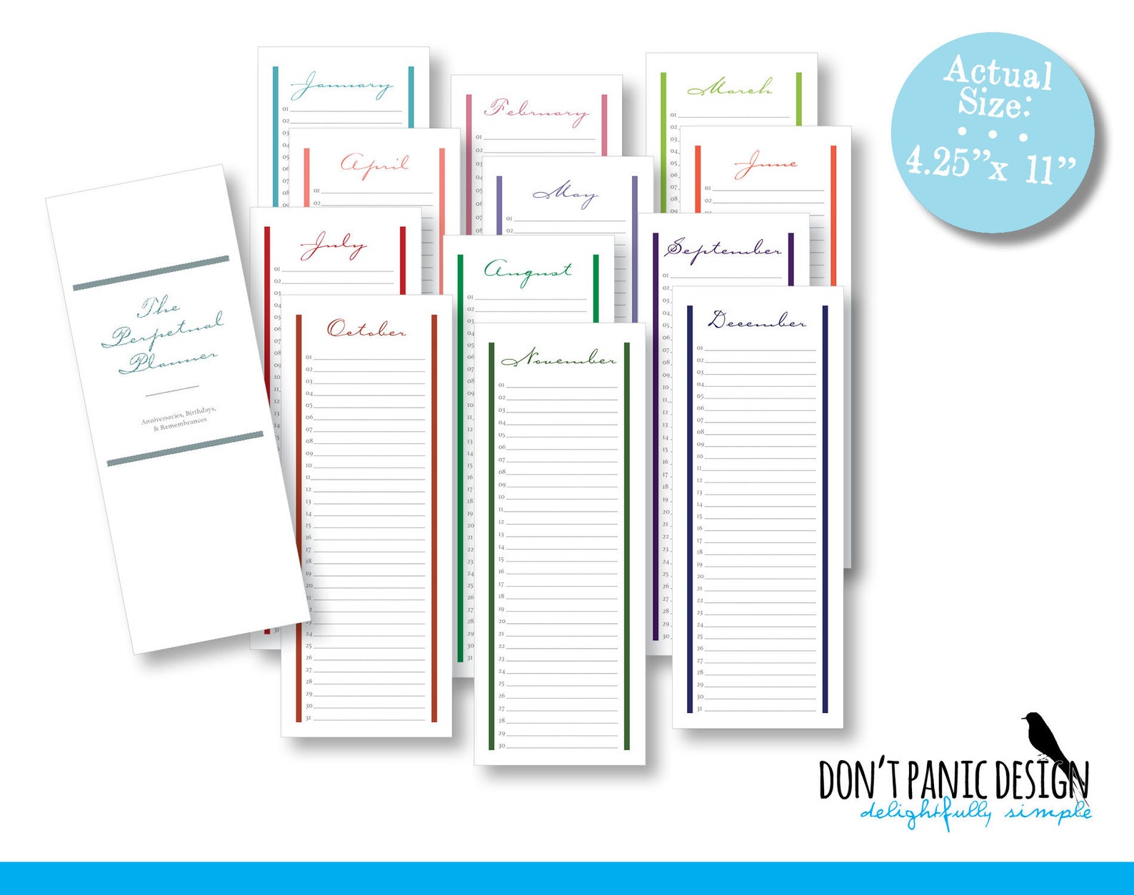 Printable Calendar Tall, Whimsical Perpetual Calendar Editable PDF ...
