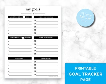 Printable Goal Planner for Long Term, Short Term, Personal Goals, Health Goals, Education Goals & Ongoing Goals Printable Organizing page