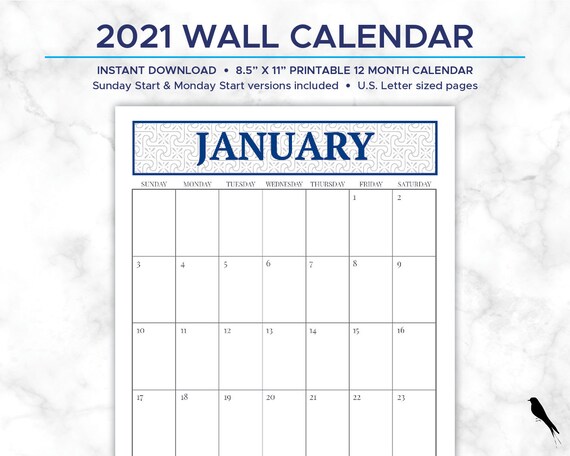 2021 Printable Monthly Wall Calendar With Large Grid For Etsy beckman calendar 2021