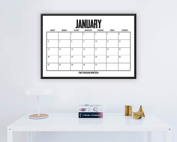Large 2019 Printable Calendar 24 x 36 Rustic Wall | Etsy