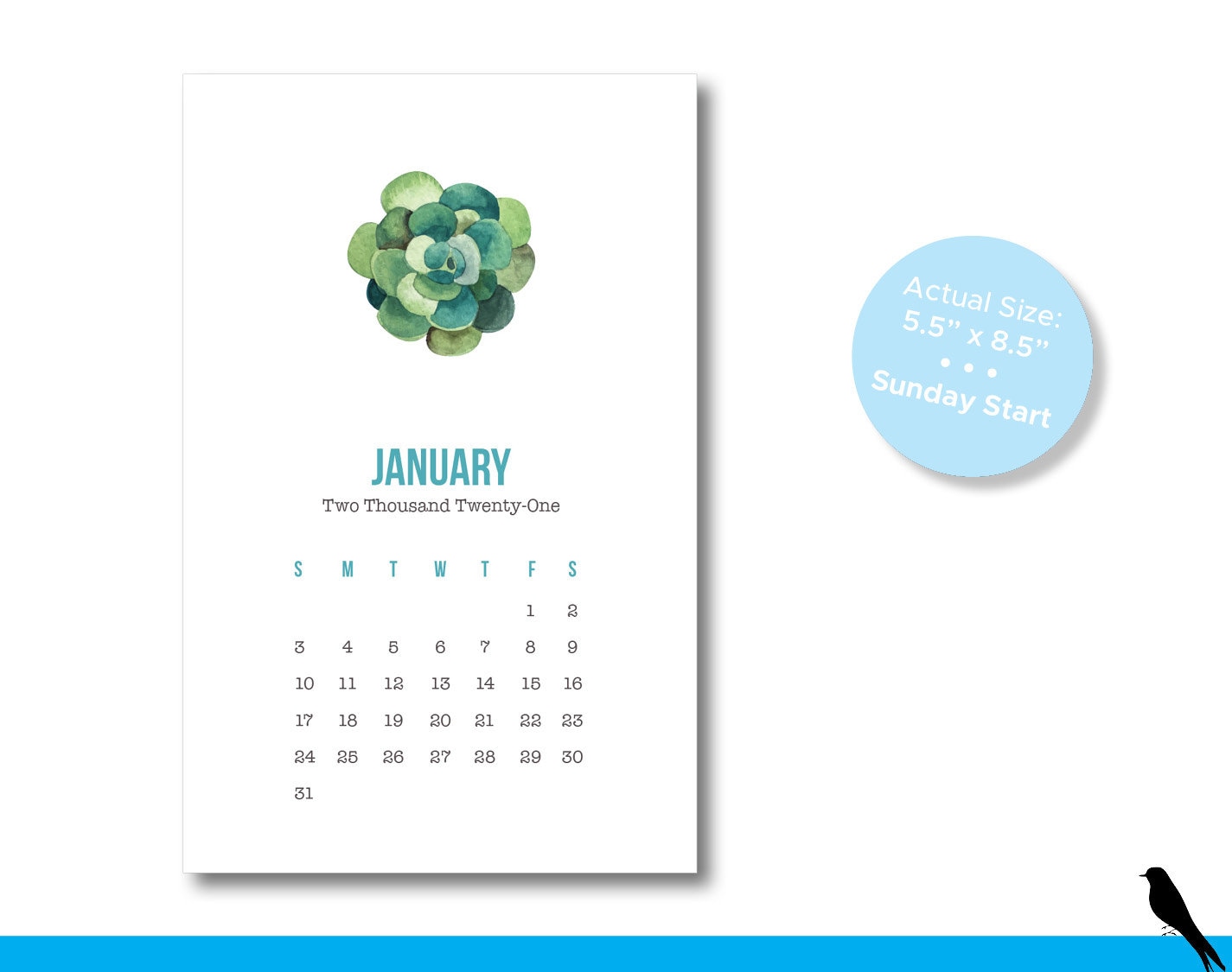 2022 Succulent Printable Monthly Calendar Succulent Desk Etsy