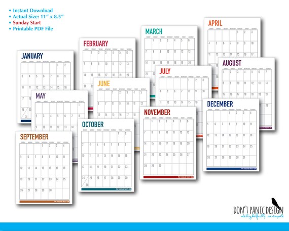 2021 large print printable 12 month wall calendar with modern etsy singapore