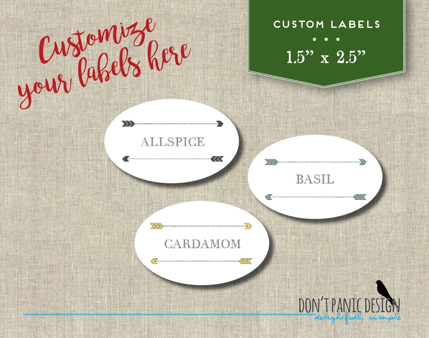 Oval Printable Spice Jar Labels Cute Arrow Oval Spice Jar Etsy