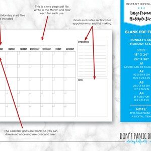 Large, Blank, Printable Wall Calendar, Perpetual Office Calendar ...