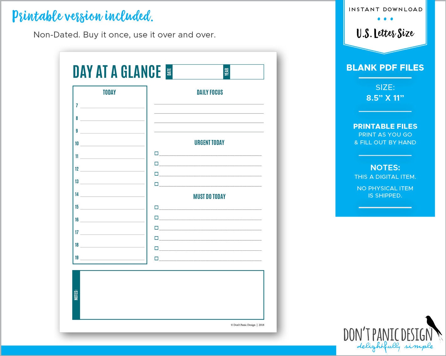 Printable At-a-Glance Planner Pages Minimalist Daily Weekly | Etsy