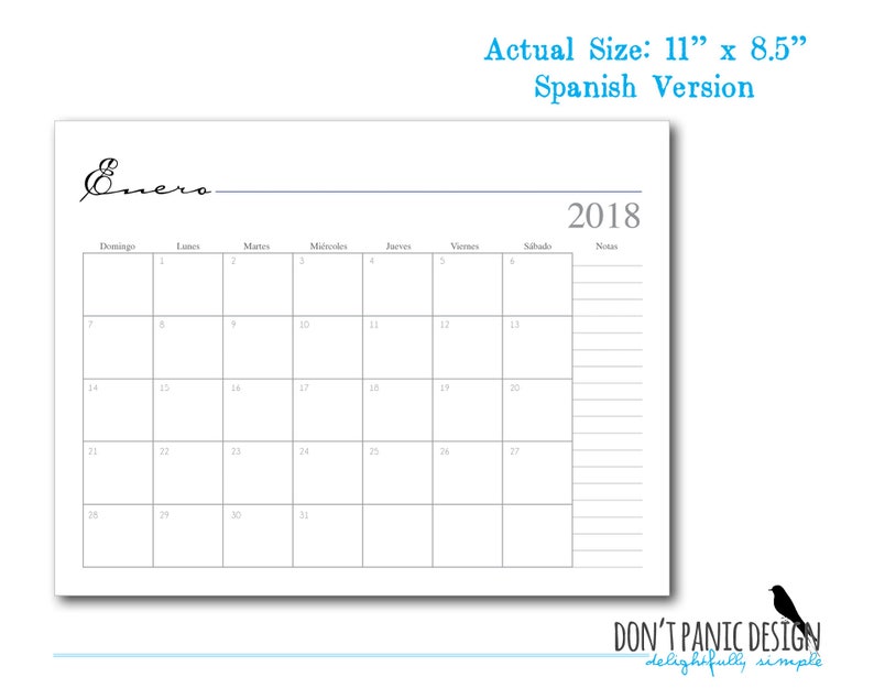 2019 printable 12 month wall calendar spanish monthly etsy