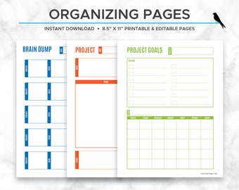 Printable Project Planner Bundle - Project Map - Brain Dump, Project Brainstorm, Project Goals Printable PDF pages, Homework or business