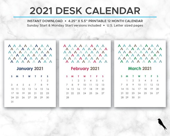 2021 Printable Desk Calendar Cute 12 Month Printable | Etsy