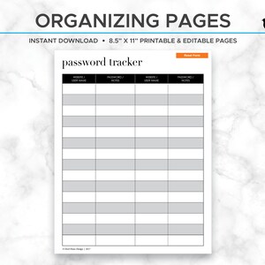Printable Password Tracker, Minimalist, Editable, Password Keeper Organizing Sheet Office Organzing Home Organizing Instant Download image 4