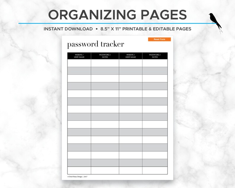 Printable Password Tracker, Minimalist, Editable, Password Keeper Organizing Sheet Office Organzing Home Organizing Instant Download image 4