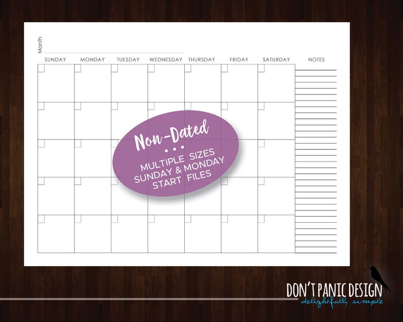 Printable Blank Large Wall Calendar With Notes Section Office - Etsy