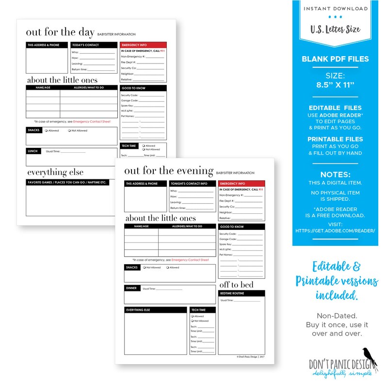 The Better Sitter Bundle: EDITABLE Organizing Bundle Printable Home Management Pages House Sitter, Pet Sitter, Baby Sitter Info Pages image 3