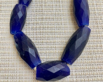 Rare Large Antique Handcrafted Faceted Venetian Russian Dark Blue African Trade Bead Necklace