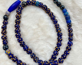 Rare Antique Assorted Venetian Cobalt & Russian Blue Trade Bead Necklace