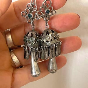 Antique Mayan Guatemalan Silver Teardrop Traditional Wedding Earrings ca. early 20th century