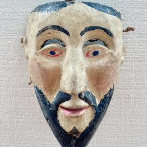Vintage Antique Hand Carved Traditional Wooden Cristiano Mask from Mexico
